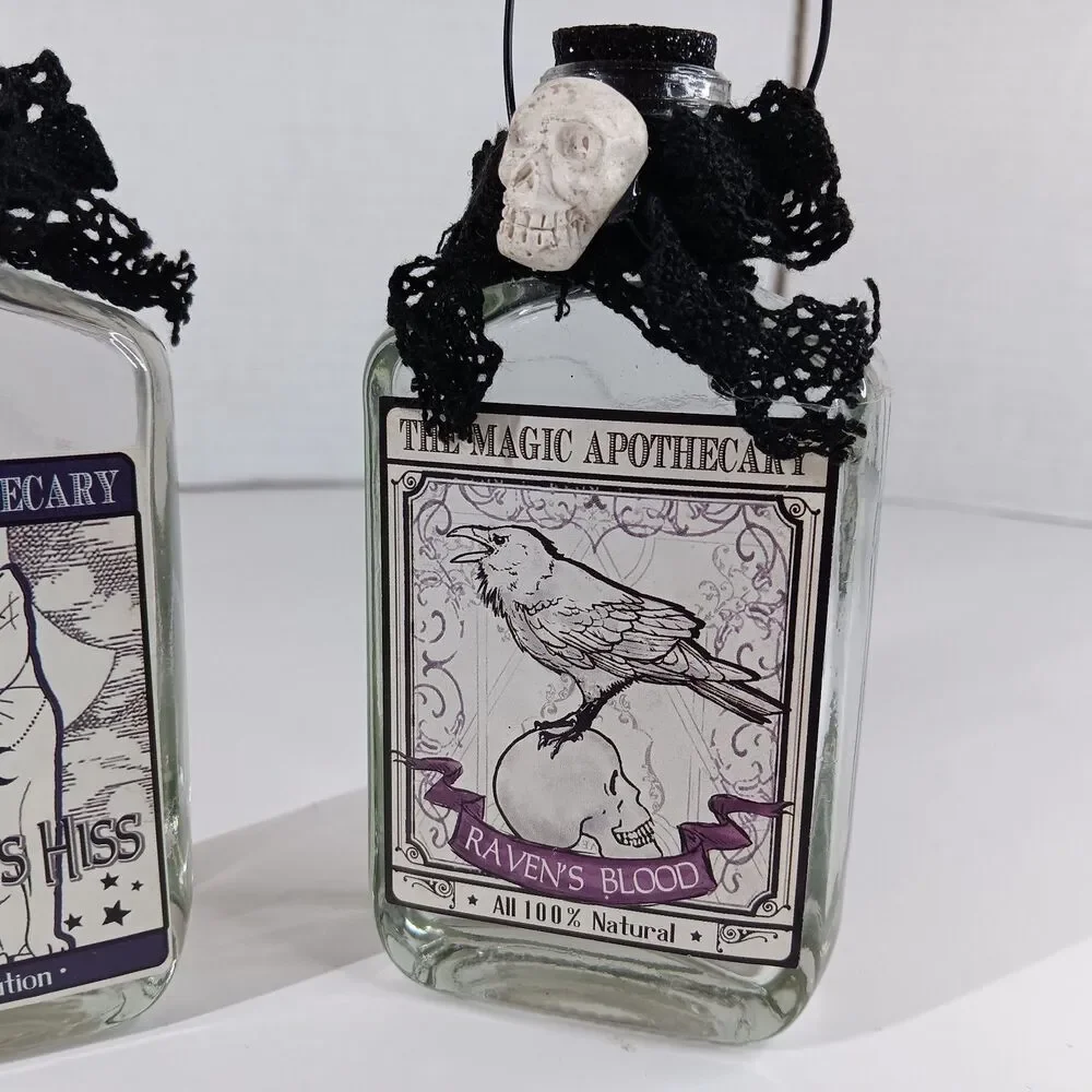 Ashland Magic Apothecary Halloween Decoration Glass Bottle Black Cat Raven Goth